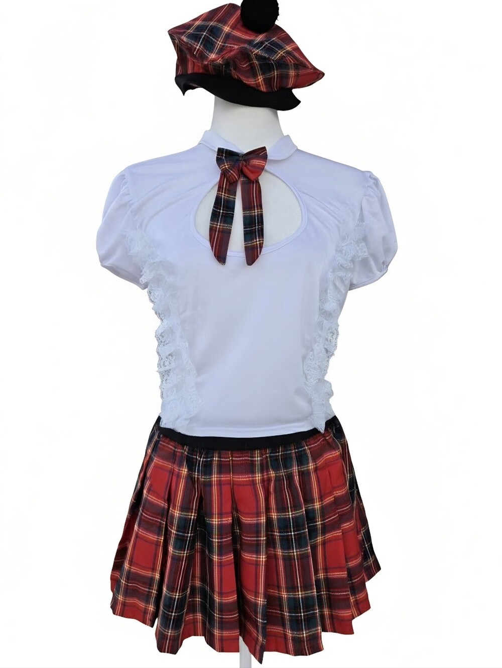 Halloween Sassie Scottish Lassie Red Tartan Plaid Costume Women's Large